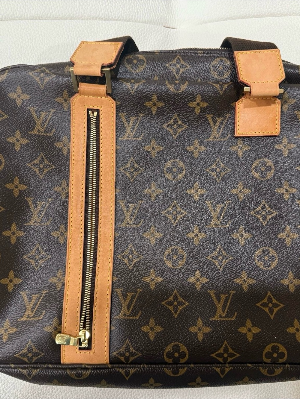 Louis Vuitton Brown Monogram Canvas Duffel Bag with Tan Trim